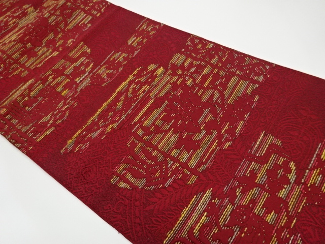 JAPANESE KIMONO / VINTAGE NAGOYA OBI / WOVEN BIRDS & ABSTRACT FLORAL PLANTS